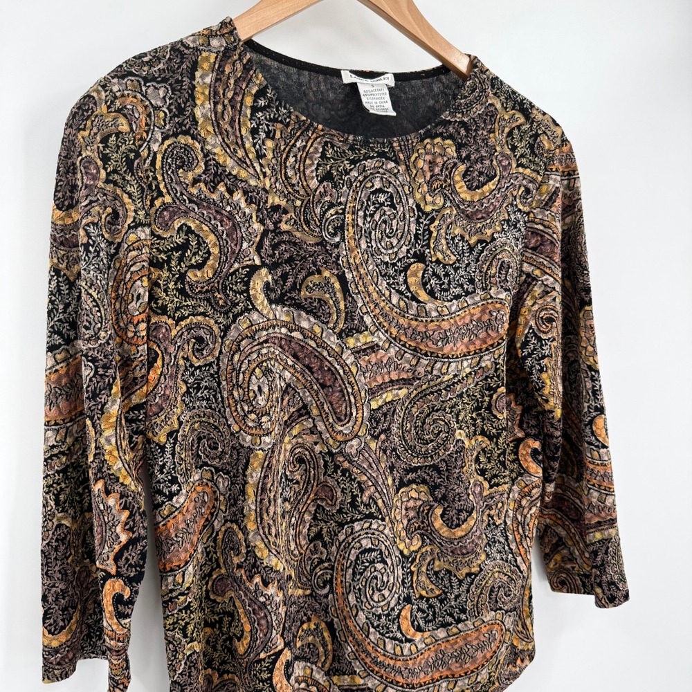 Laura Ashley Y2K Paisley Orange/Brown 3/4 Sleeve Blouse Women's Sz Small - Picture 2 of 10